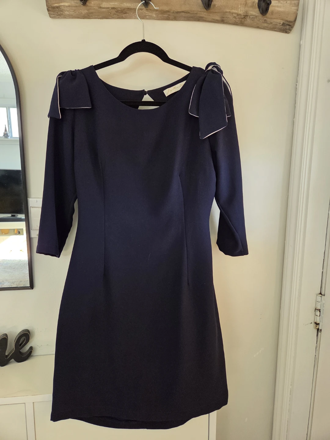 Navy Blue Dress with Bow Accents