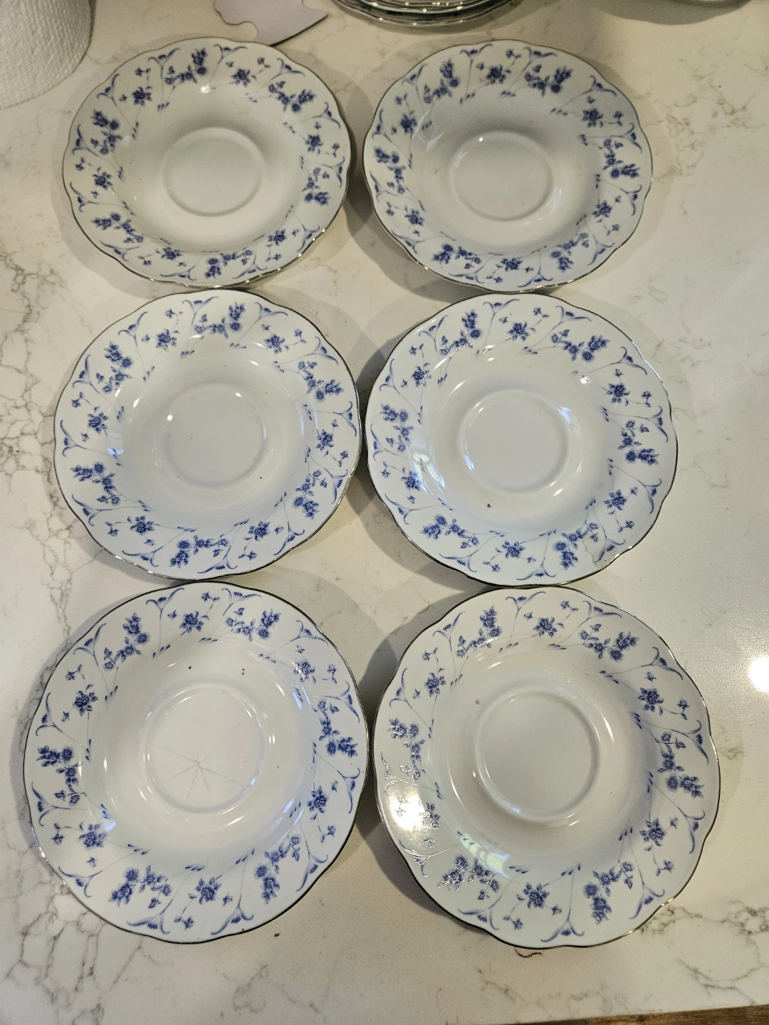 Set of 6 Saucers with Blue Floral Design