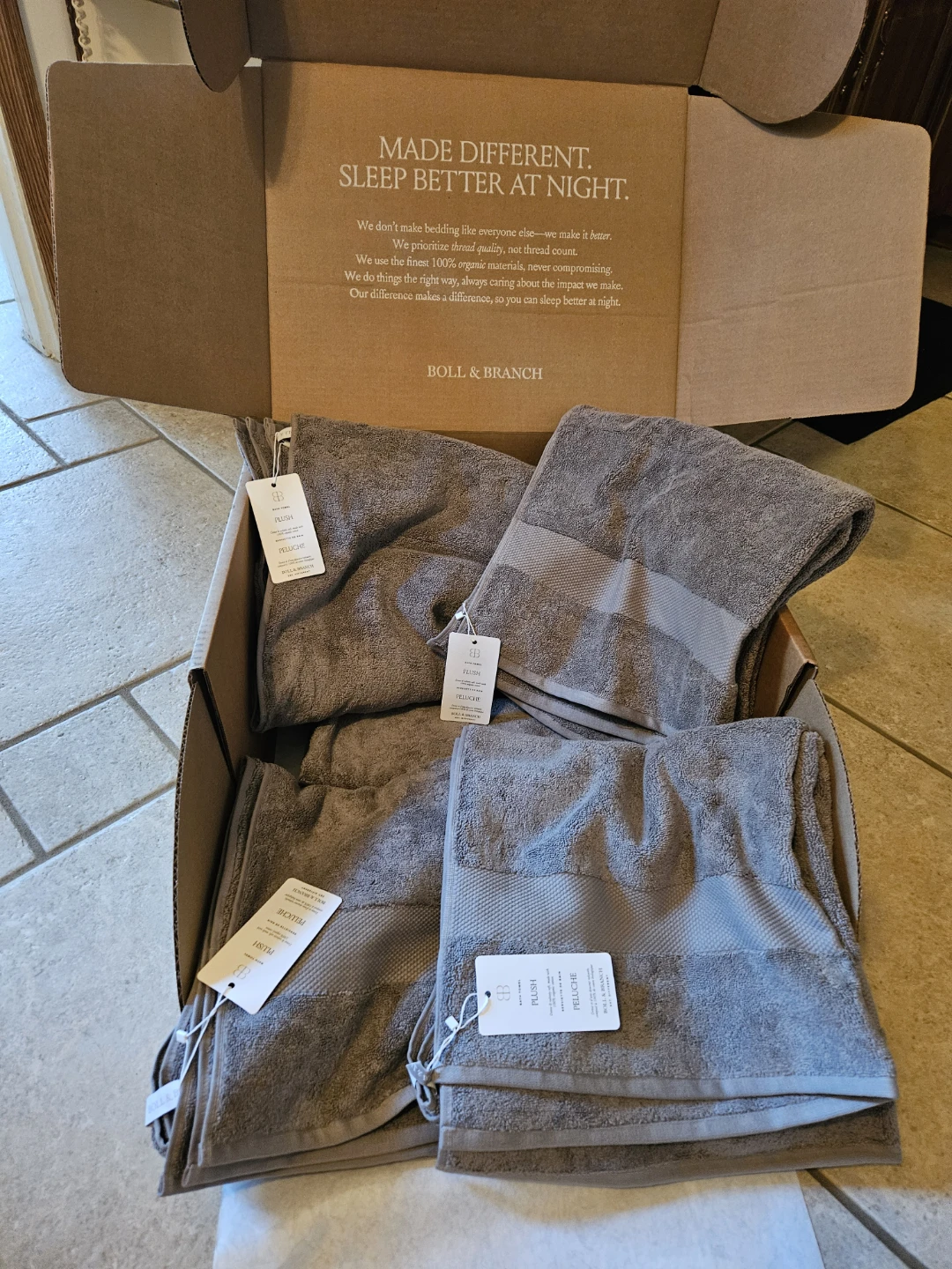 NWT  Boll & Branch 5 Plush Bath Towels Color Stone