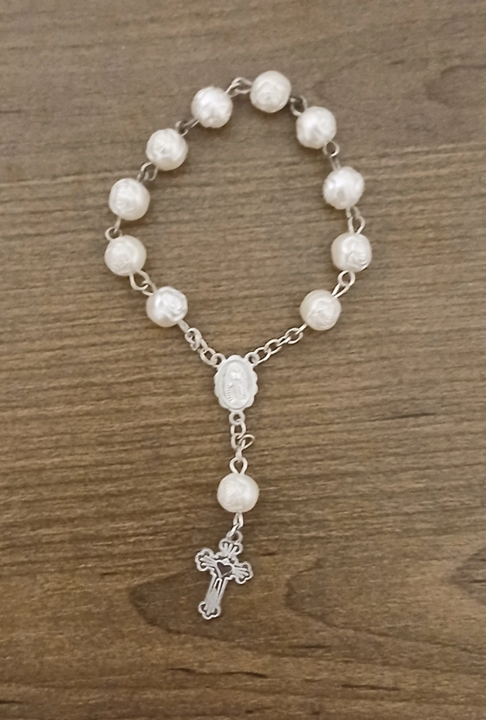 Pearl Rosary with Cross Pendant in Organza Bag
