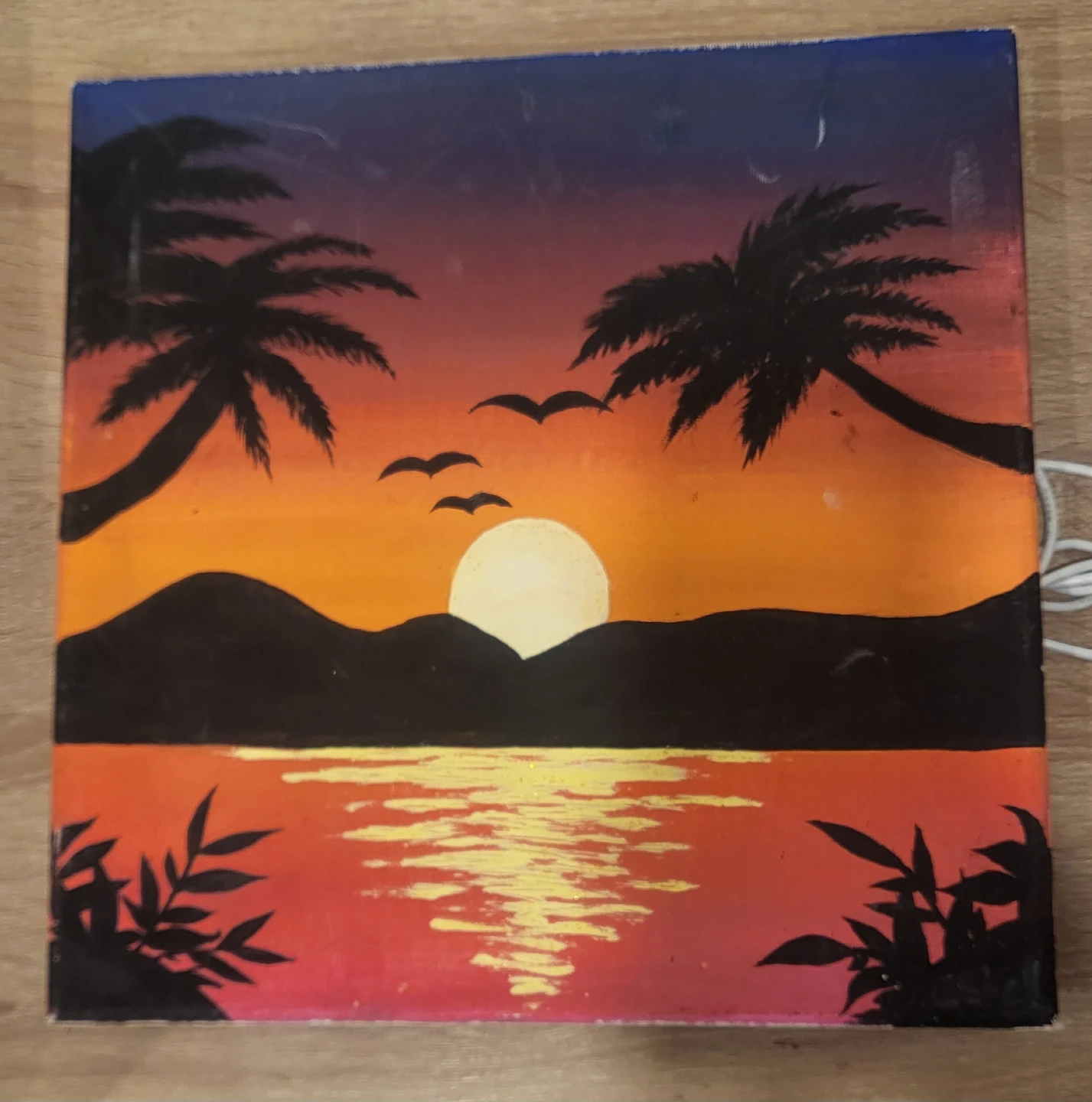 Hand-Painted Tropical Sunset Scene