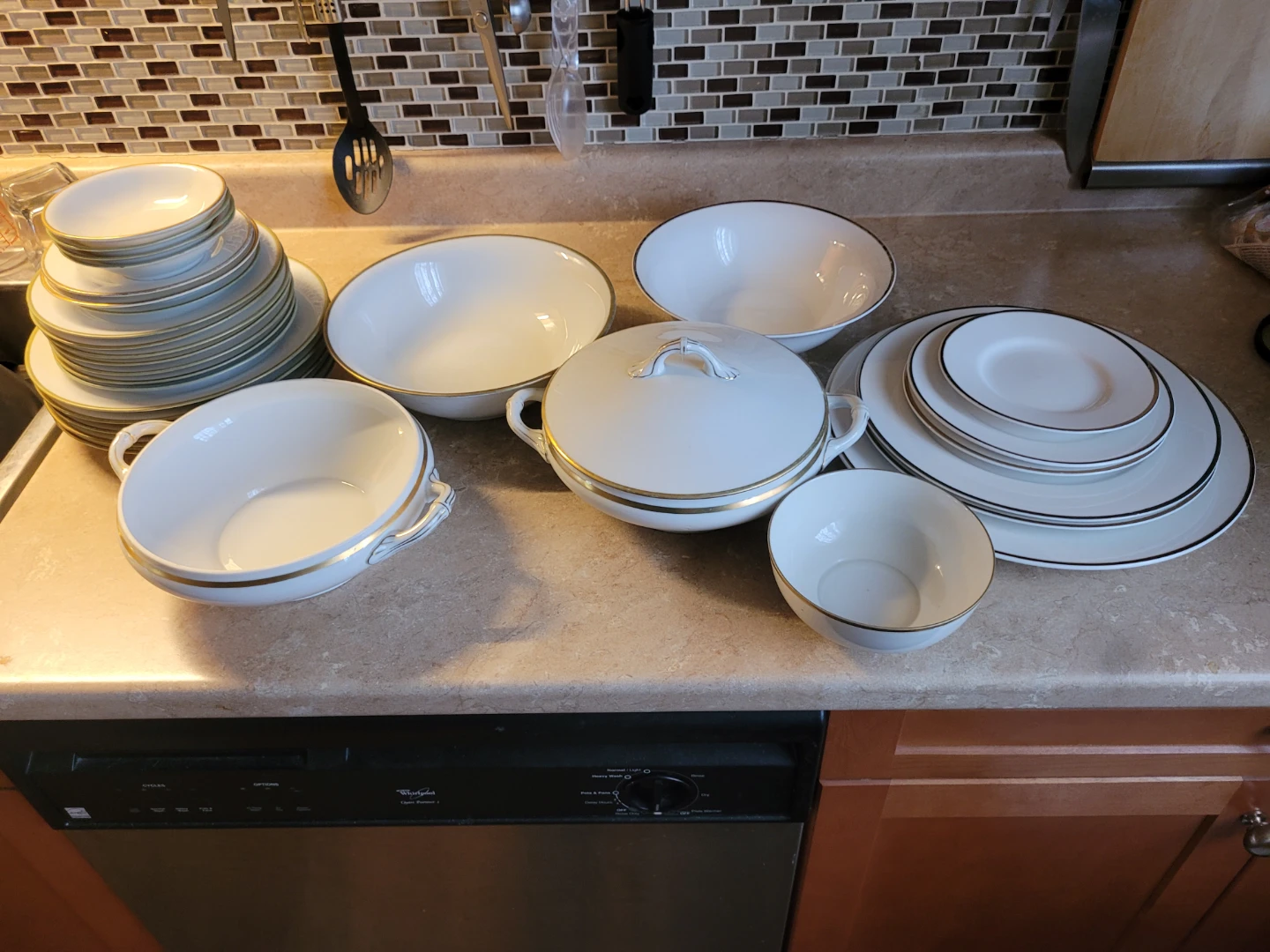 White Dinnerware Set with Gold Trim