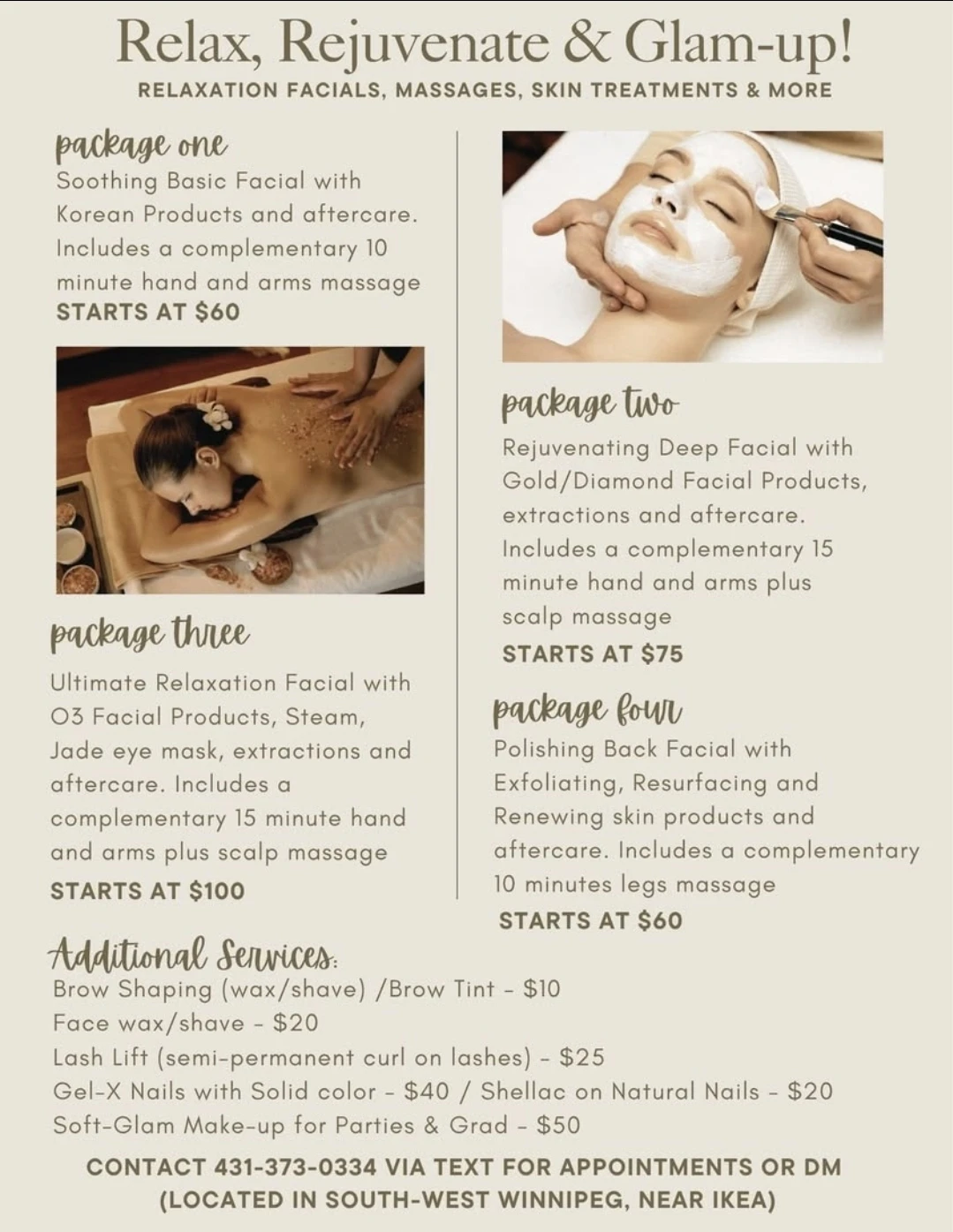 Relaxation Facial & Massage Packages