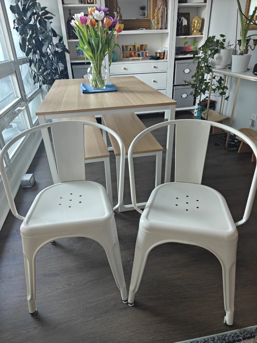 Set of 2 White Metal Dining Chairs