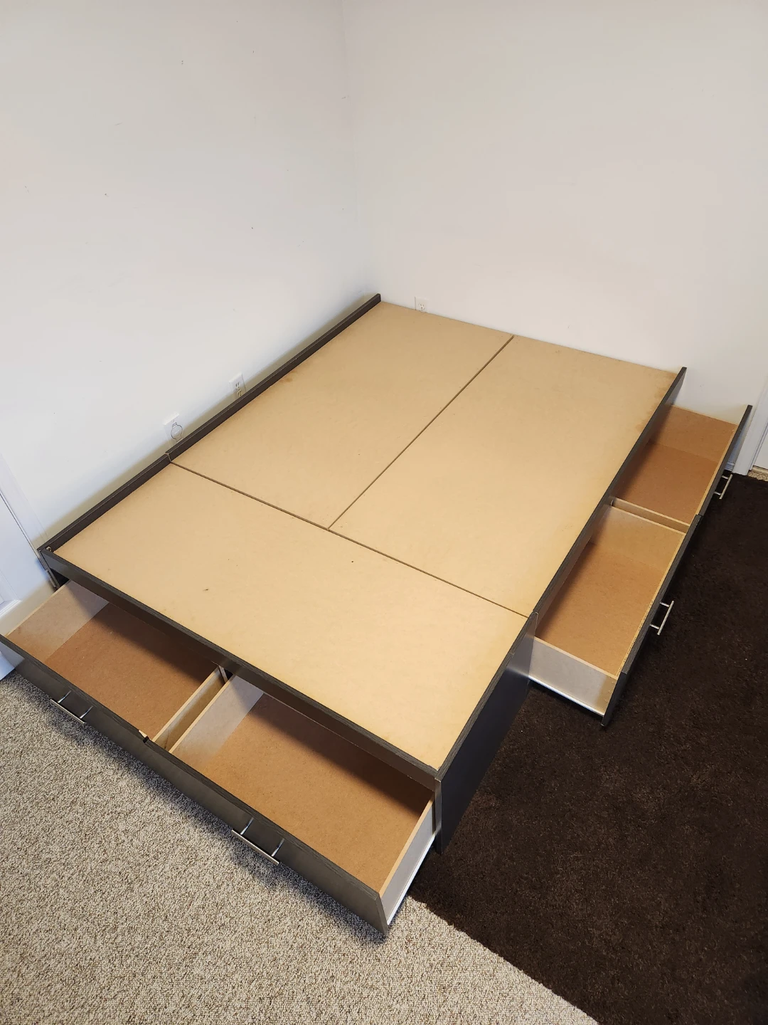 Dark Brown Platform Bed Frame with 6 Drawers