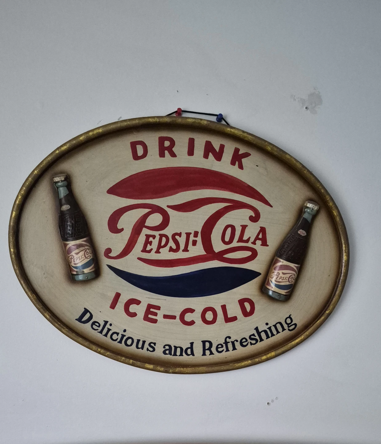 Pepsi-Cola Oval Sign with Bottles
