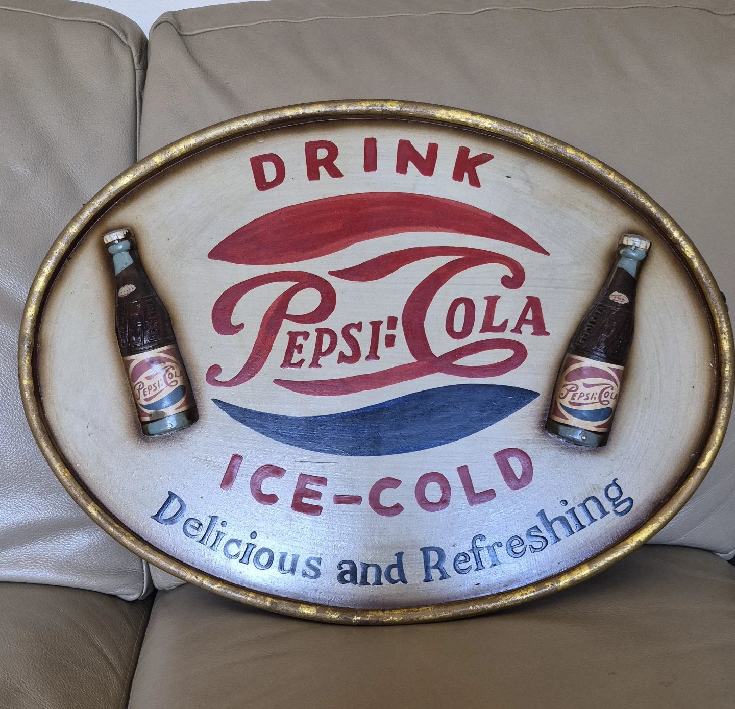 Pepsi-Cola Oval Sign with Bottles - photo 2