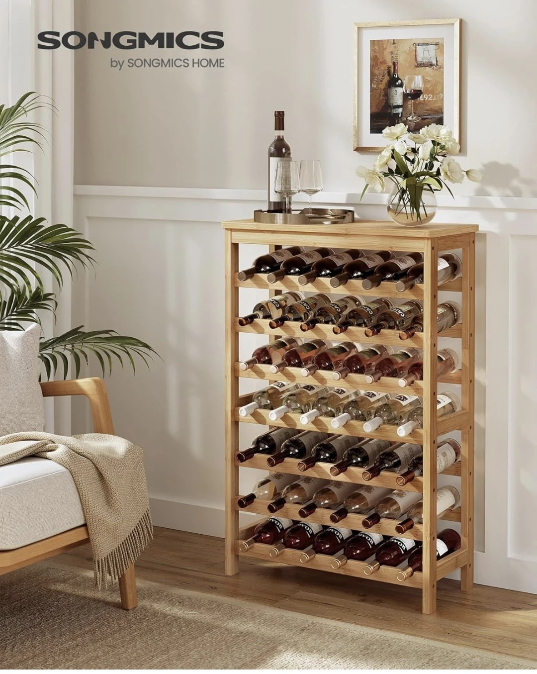 SONGMICS Natural Bamboo 42-Bottle Wine Rack - photo 3