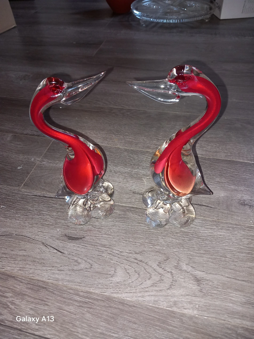 Pair of Red Glass Swan FigurinesArt Glass Murano Style