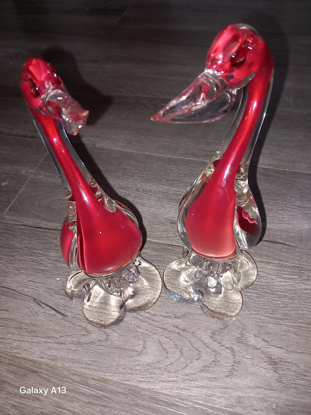 Pair of Red Glass Swan FigurinesArt Glass Murano Style - photo 4