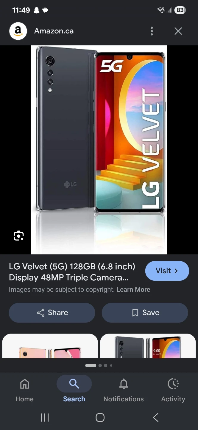 LG Velvet (5G) 128GB Smartphone