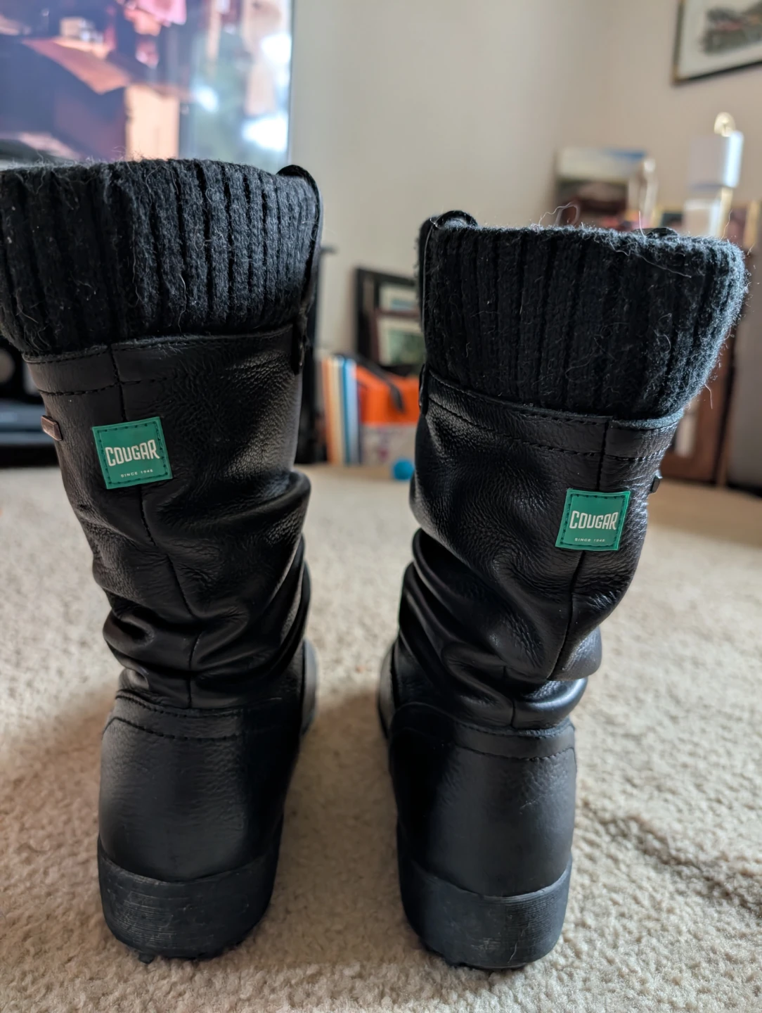 Cougar Black Leather Boots with Knit Cuff - photo 2
