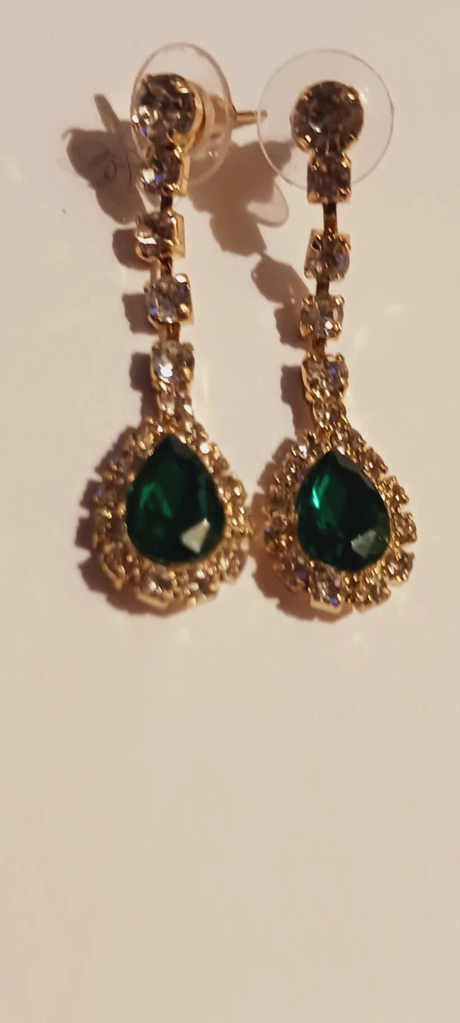 New !! Gold Tone Green Stones Earrings - photo 2