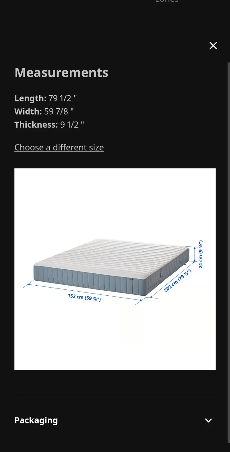 Like-new IKEA VALEVÅG Queen Pocket Spring Mattress w/ frame - photo 3
