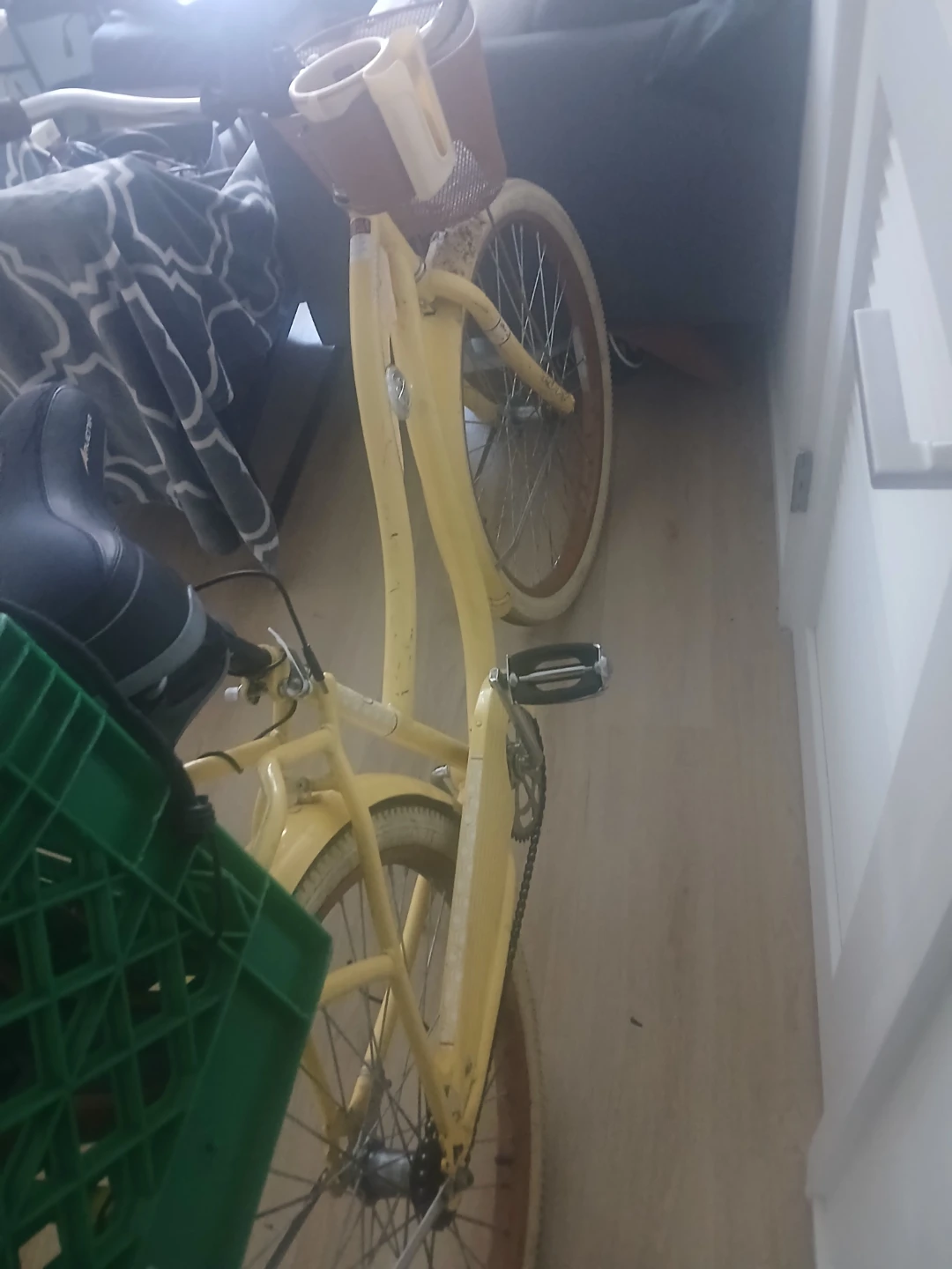Yellow Cruiser Bicycle with Front Basket and Rear Crate - photo 3