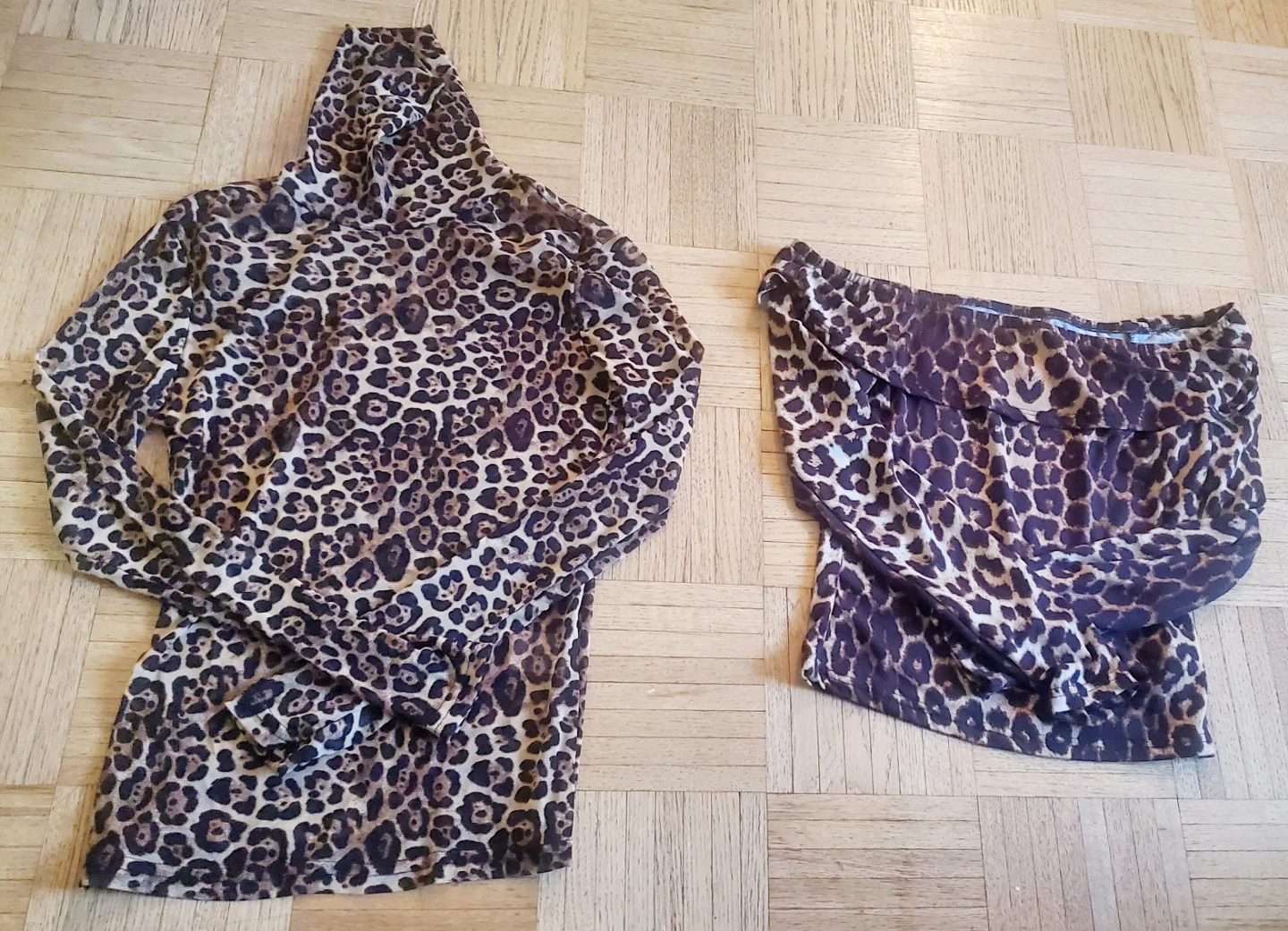 Leopard Print Long Sleeve Top and Scarf Set