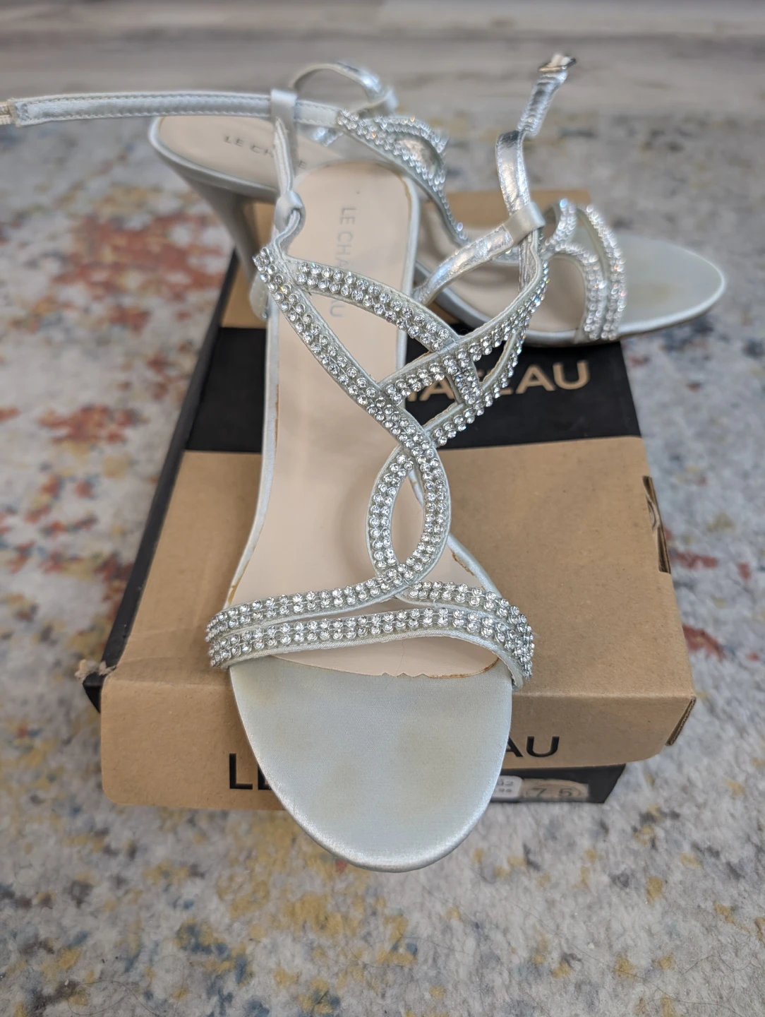 Le Château Embellished Silver Heels - Size 7.5