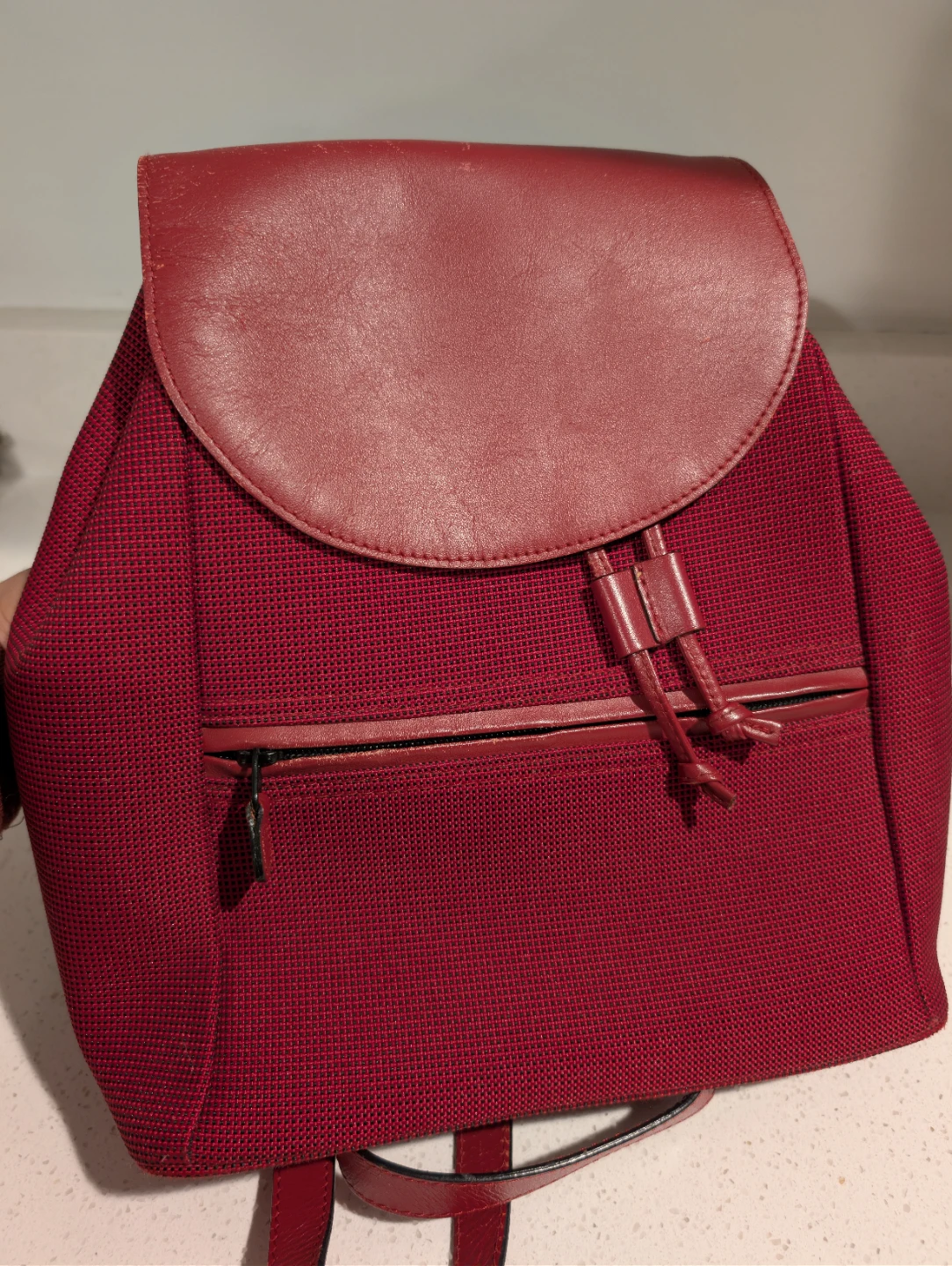 Vintage Red L.L.Bean Canvas & Leather Drawstring Backpack