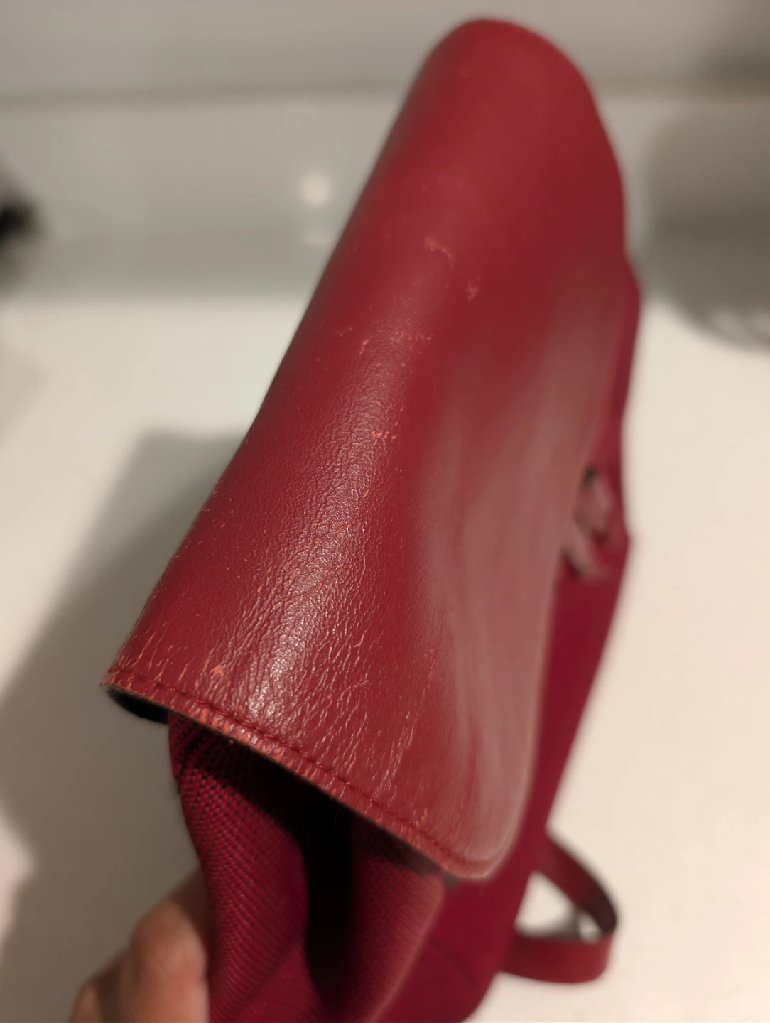 Vintage Red L.L.Bean Canvas & Leather Drawstring Backpack - photo 2