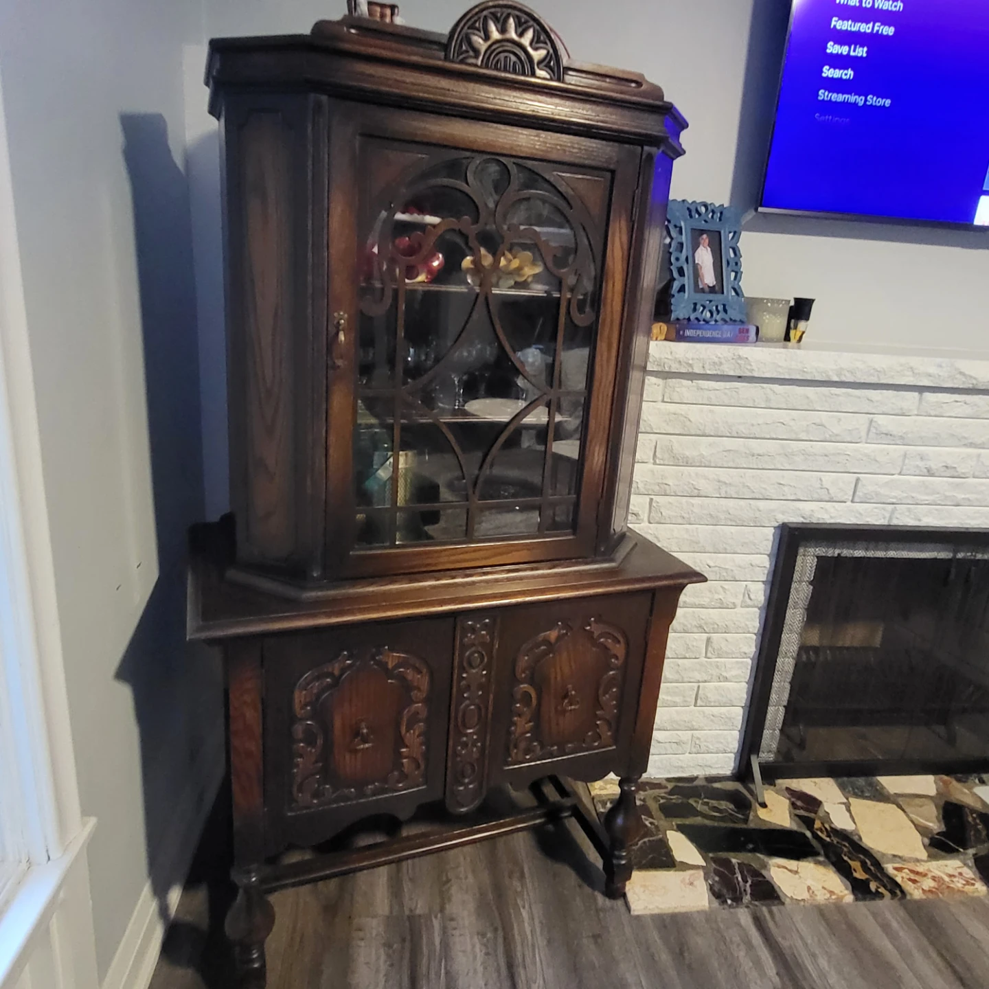 Antique Oak China Cabinet with Glass Doors - photo 2