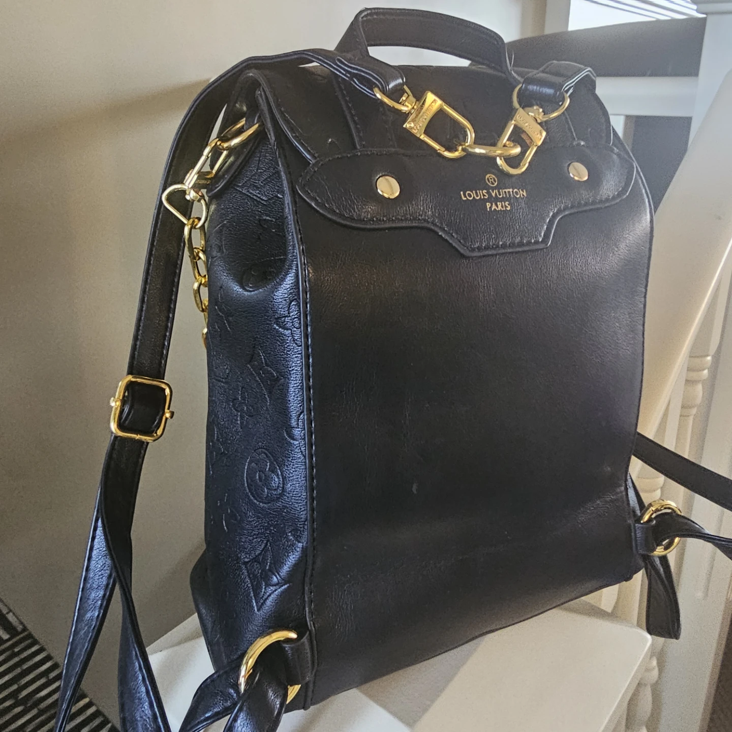 Louis Vuitton Black Backpack with Gold Chain - photo 2