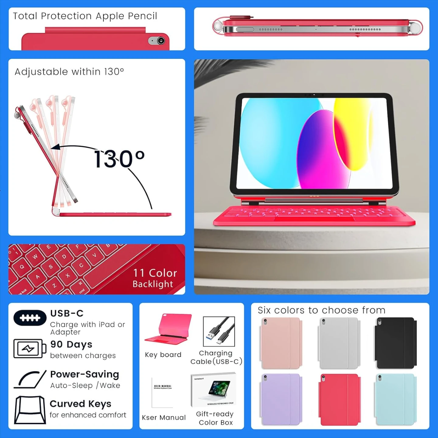Red Keyboard Case for iPad 11th/10th Gen with Pencil Holder - photo 4