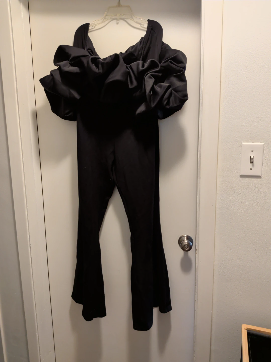 Fashion Nova Black Ruffle Off-the-Shoulder Jumpsuit