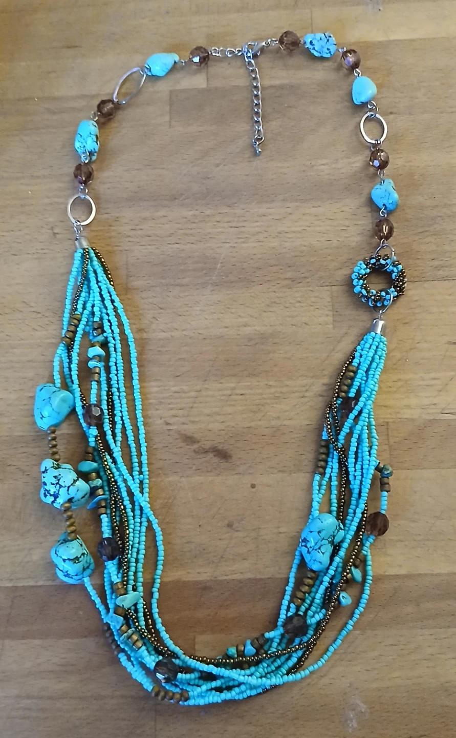 Turquoise and Brown Beaded Layered Necklace