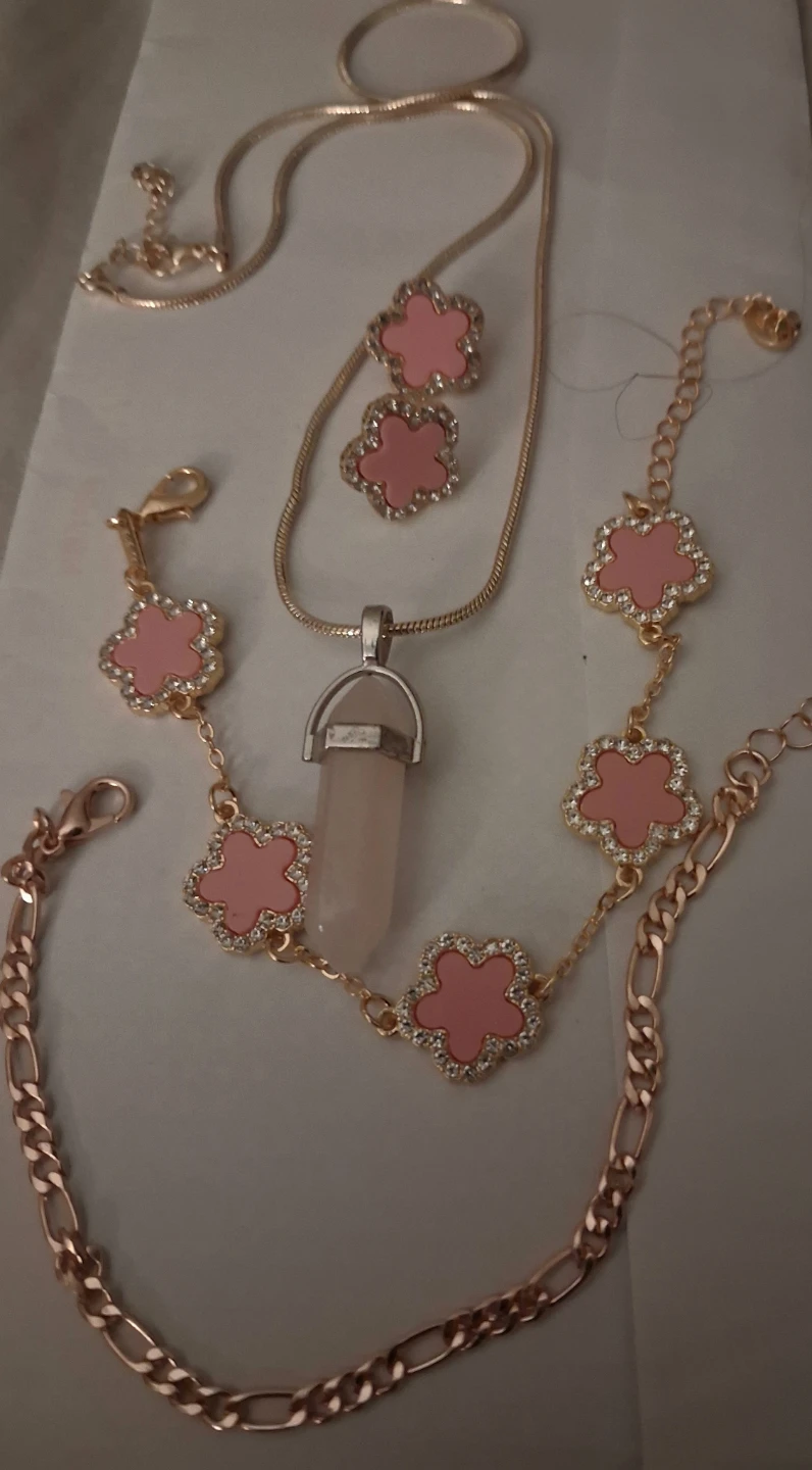 Rose Quartz Crystal Pendant Necklace & Earrings Set