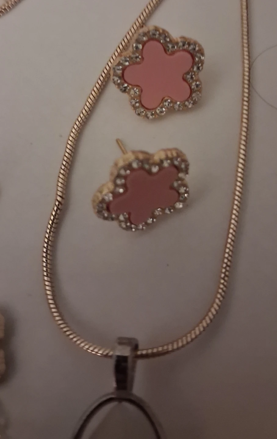 Rose Quartz Crystal Pendant Necklace & Earrings Set - photo 4