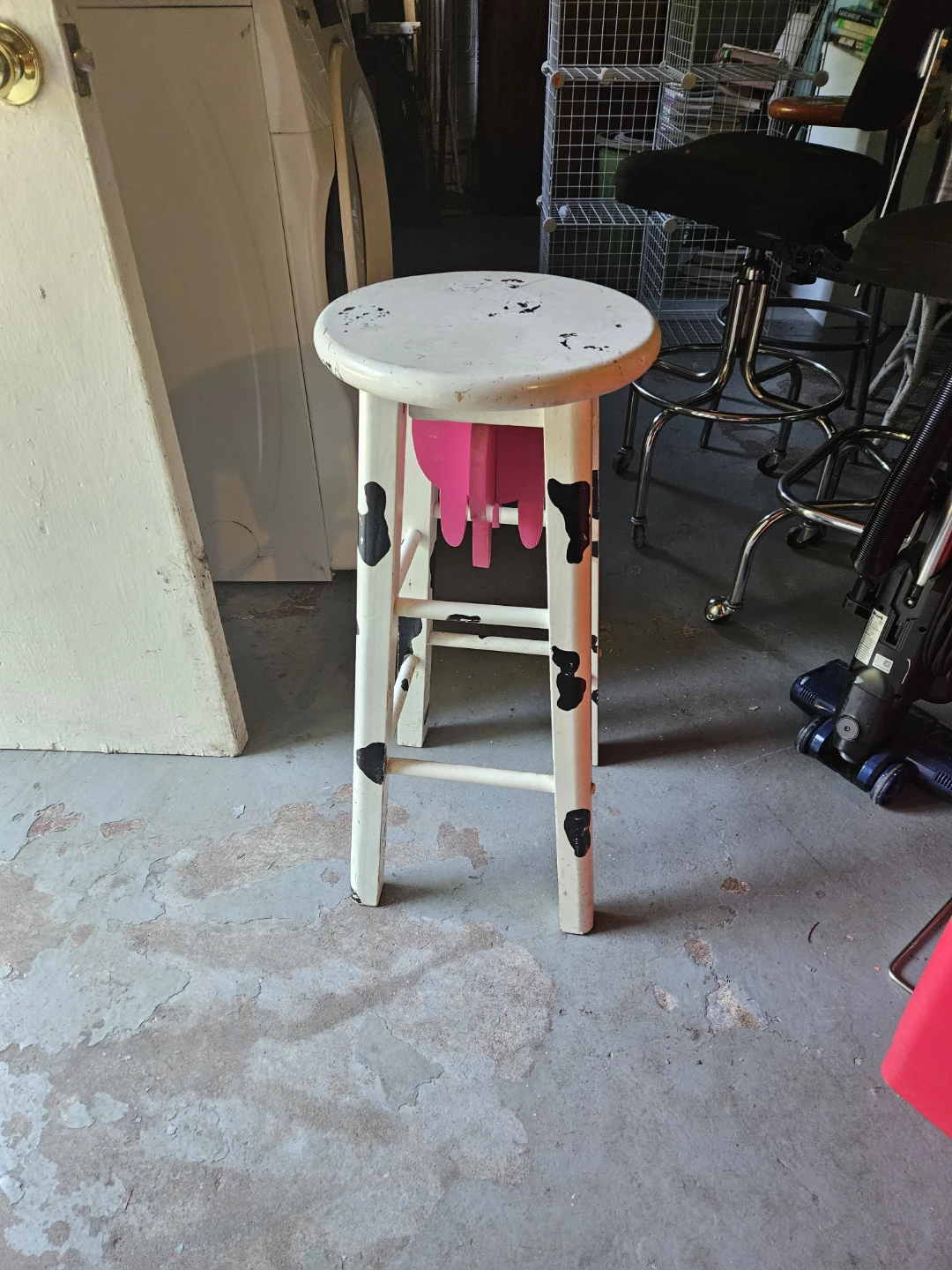 White Counter Stool with Cow Print and Pink Udder Design - photo 2