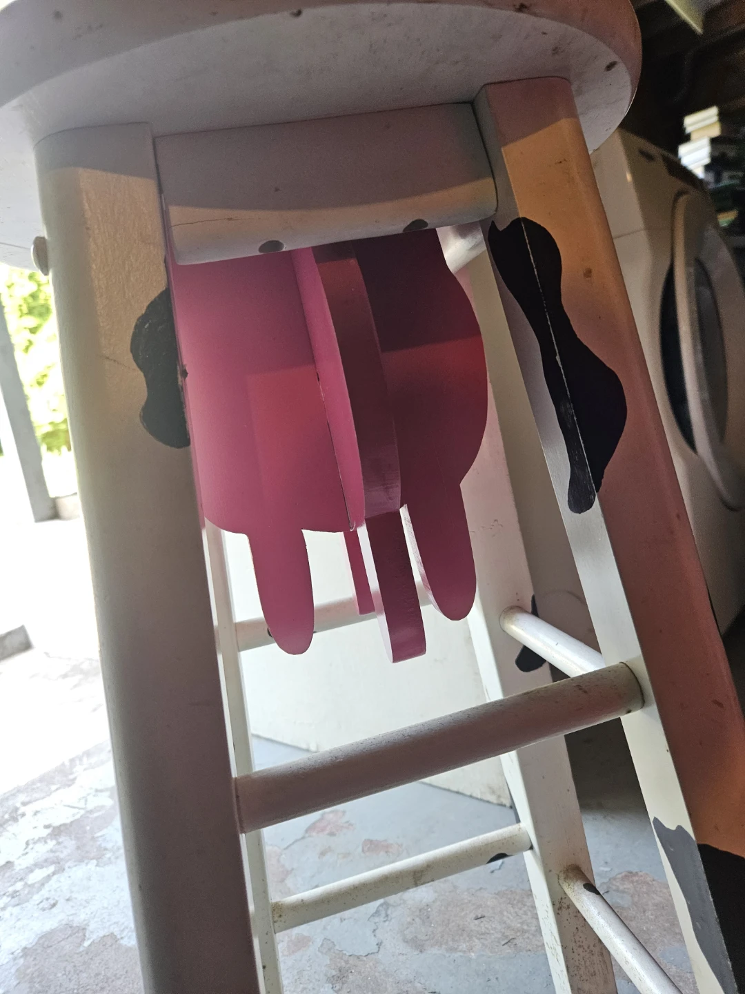 White Counter Stool with Cow Print and Pink Udder Design - photo 4