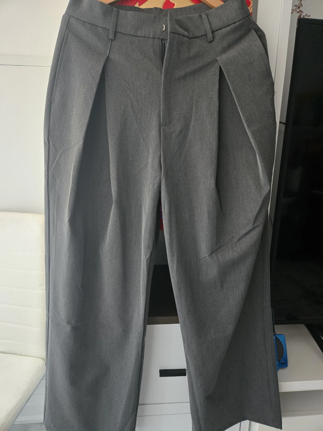 Grey Pleated Wide Leg Trousers 175/88A L
