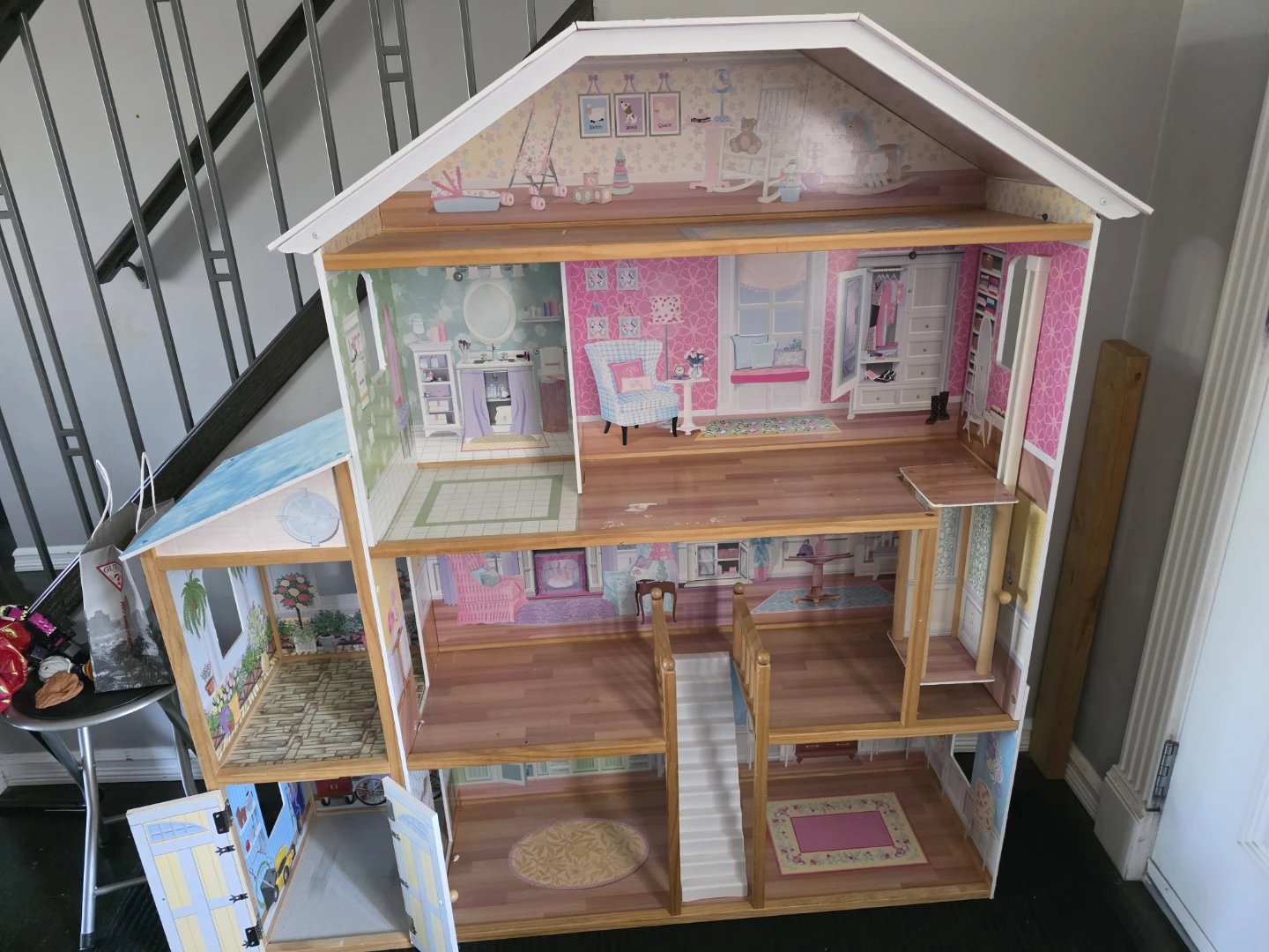Wooden Dollhouse with Furniture