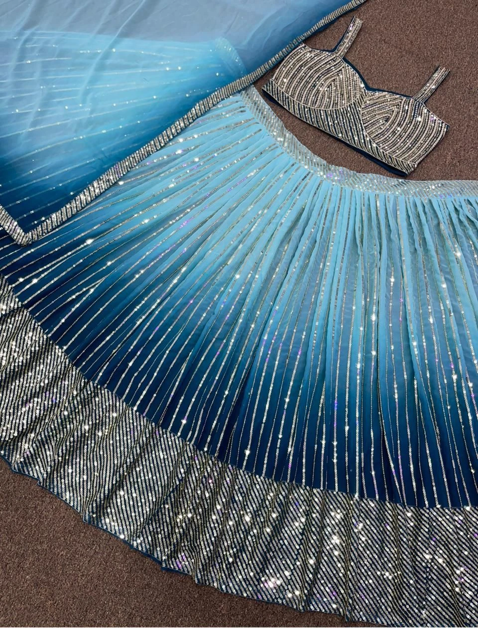 Blue Ombre Sequin Lehenga Choli with Dupatta