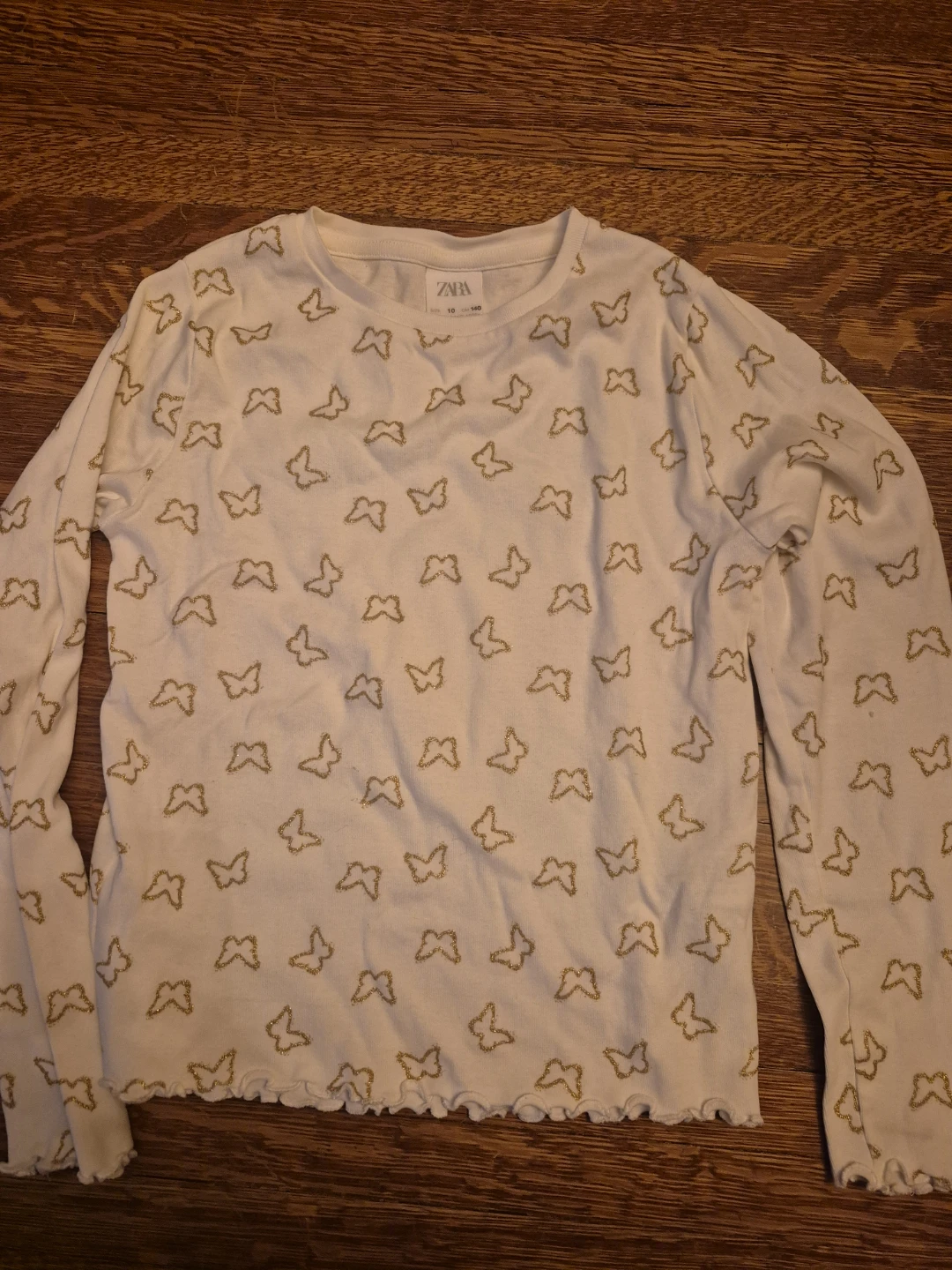 Zara Girls White Butterfly Long Sleeve Top, Size 10 yrs