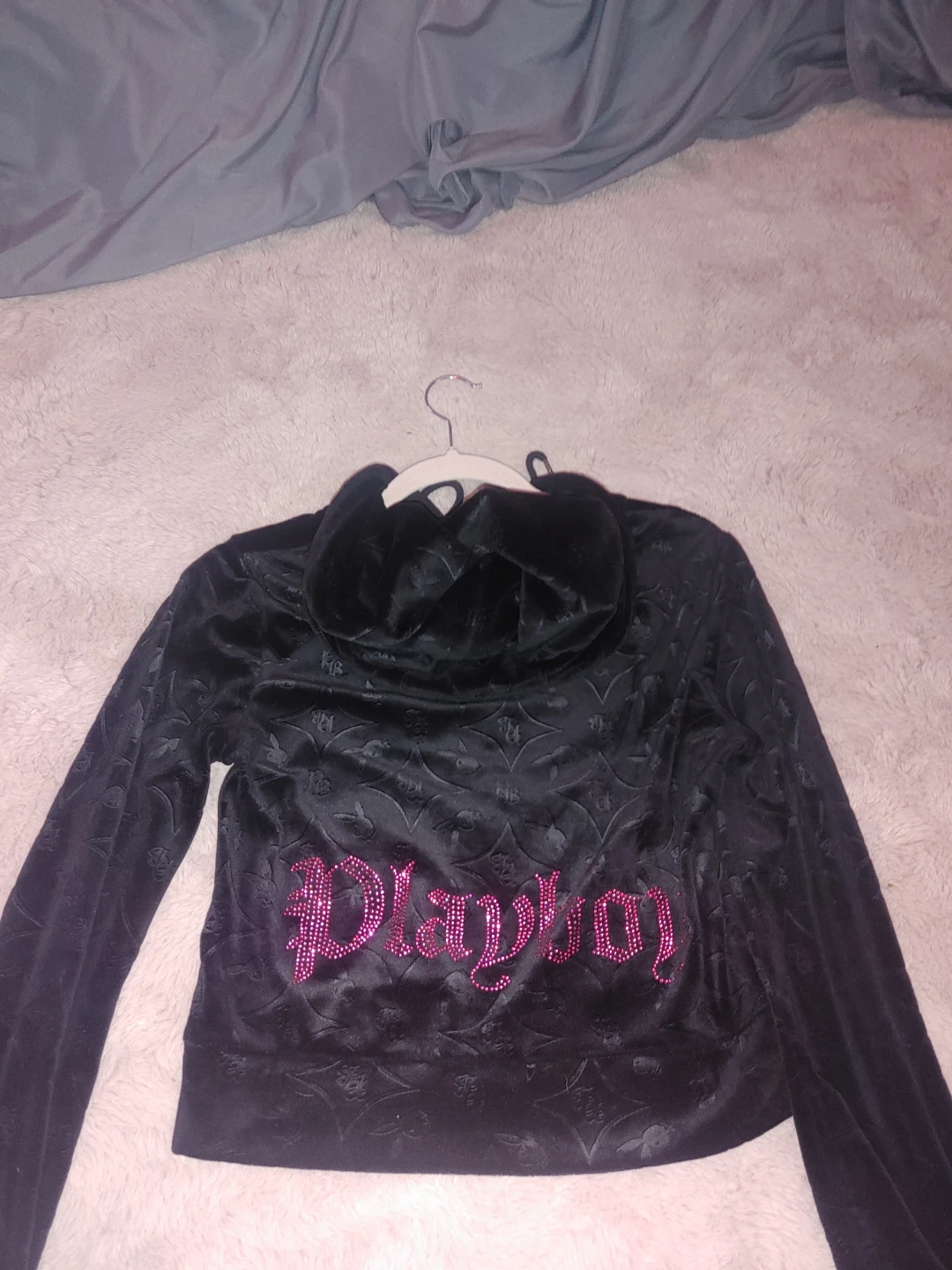 Playboy Velour Hoodie - Black XS/TP