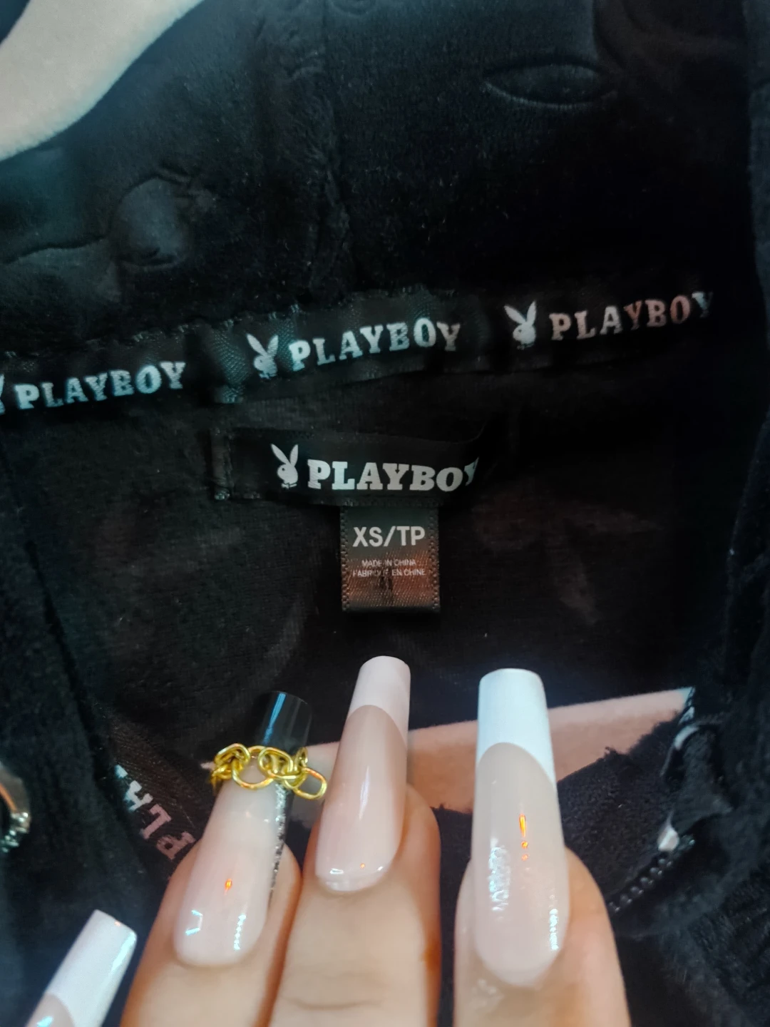 Playboy Velour Hoodie - Black XS/TP - photo 3