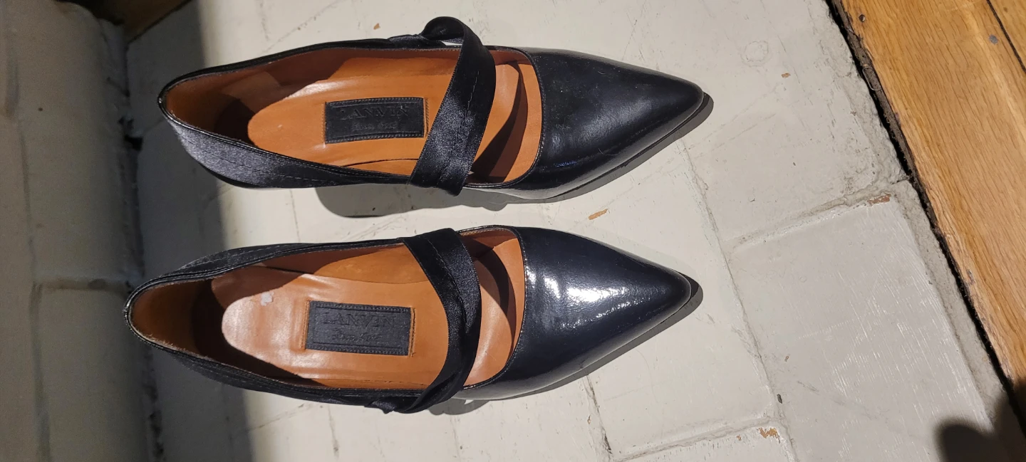 Lanvin Black Patent Leather Mary Jane Heels Size 36.5