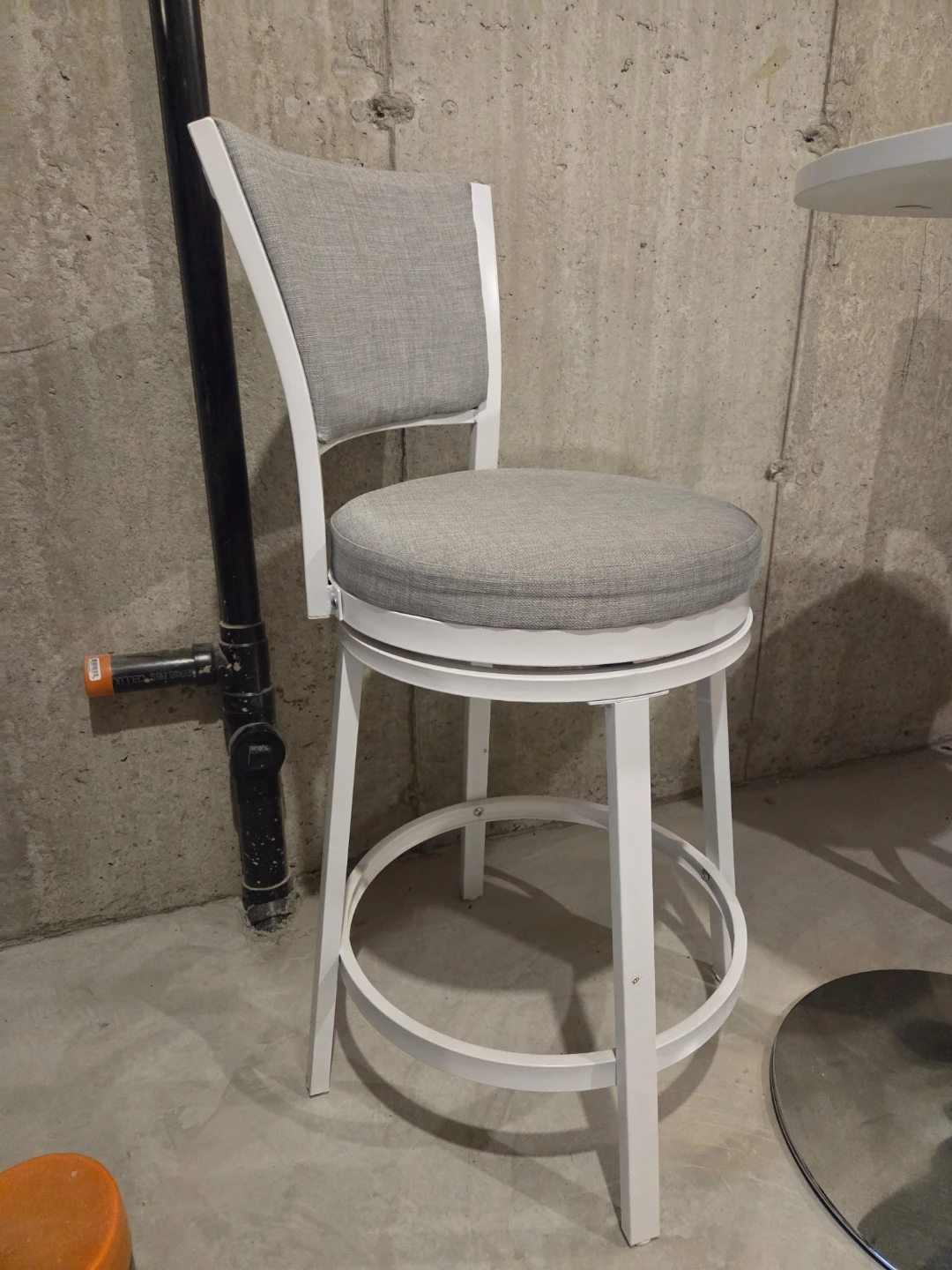 White Swivel Bar Stool with Grey Fabric Seat - photo 2