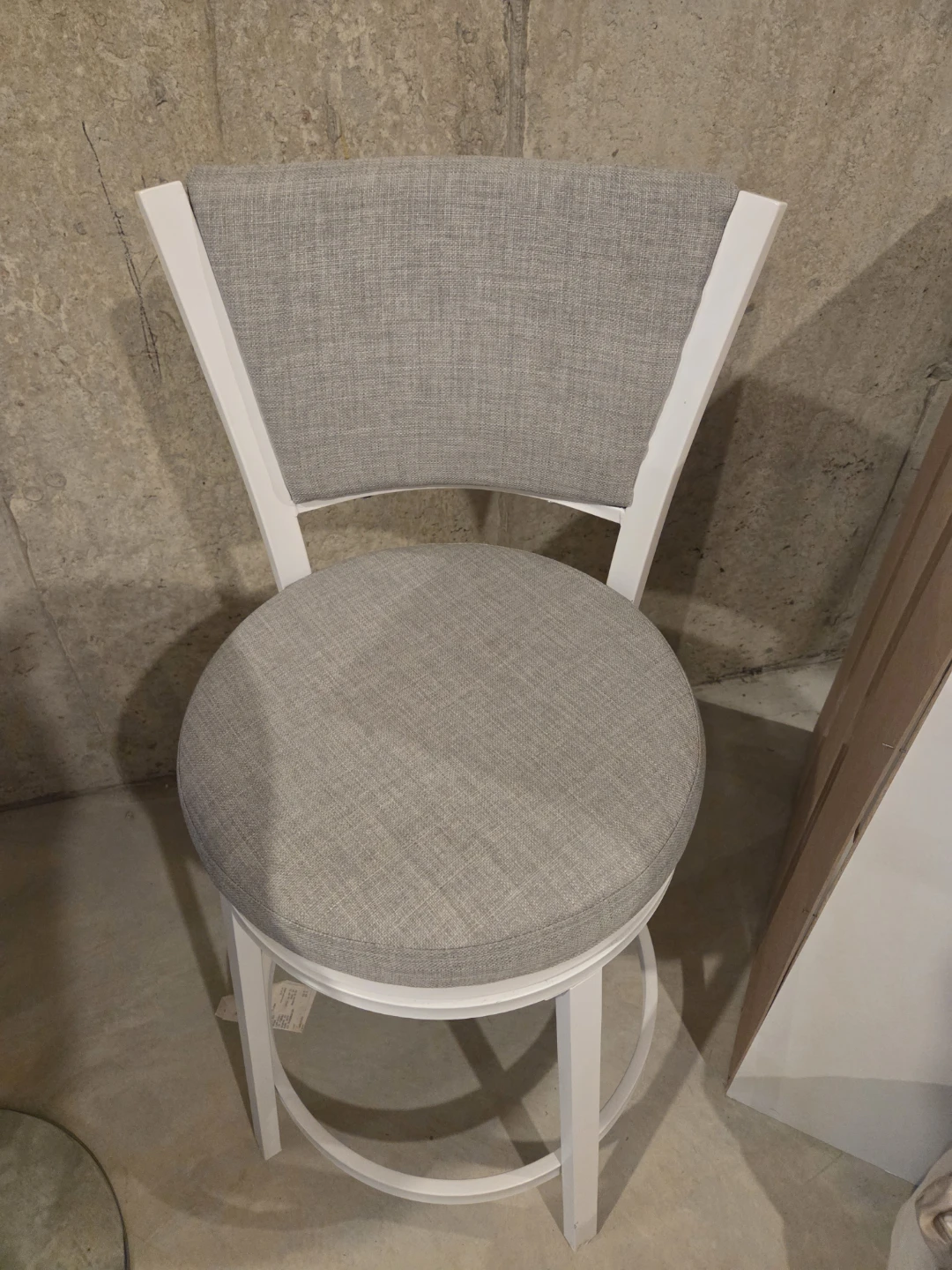 White Swivel Bar Stool with Grey Fabric Seat - photo 5
