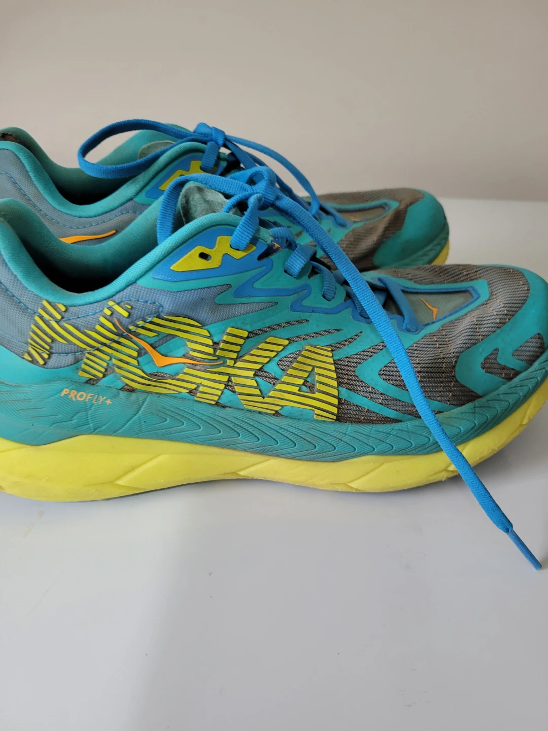 Hoka One One ProFly+ Trail Running Shoes - Teal/Yellow size 7.5