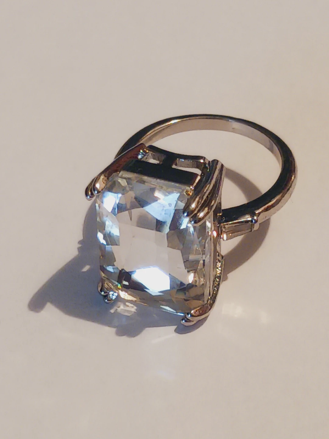Beautiful Large Clear Square Cut Gem Ring. 8.