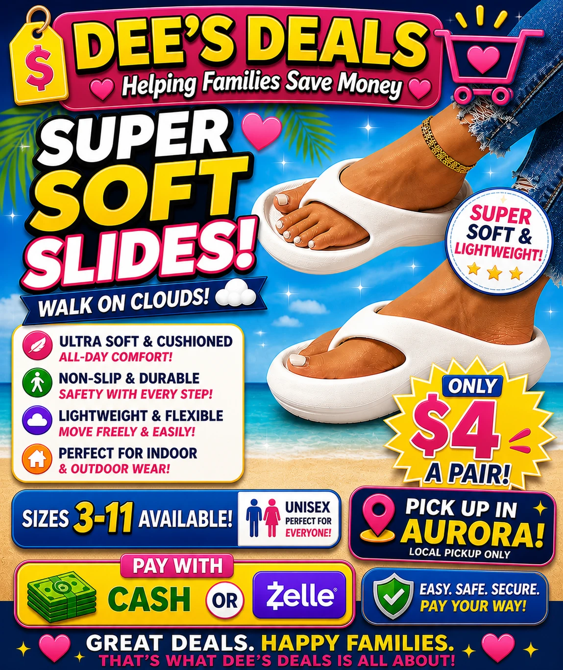 New Super Soft Slides -$4 a pair