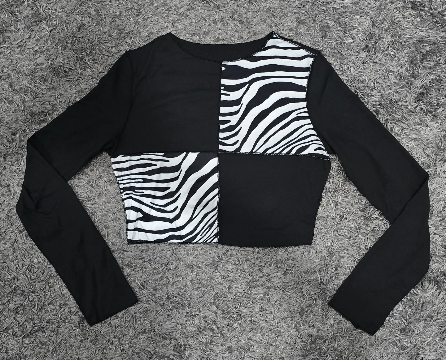 Long Sleeve Patchwork Crop Top