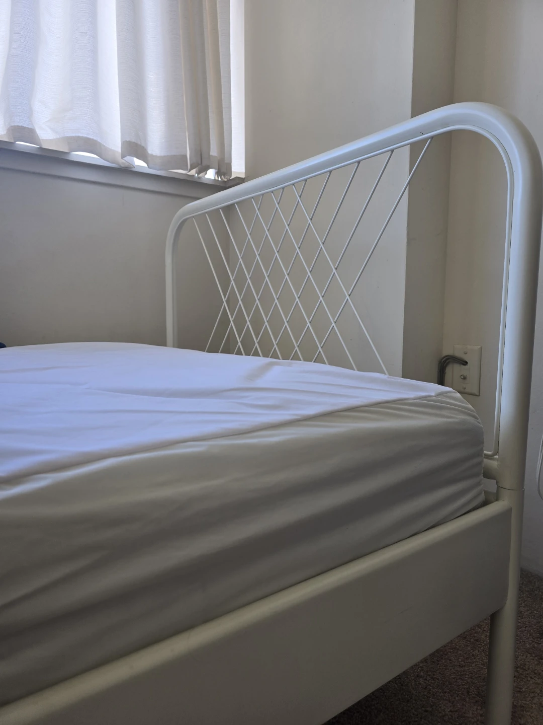 White Metal Bed Frame with Slats