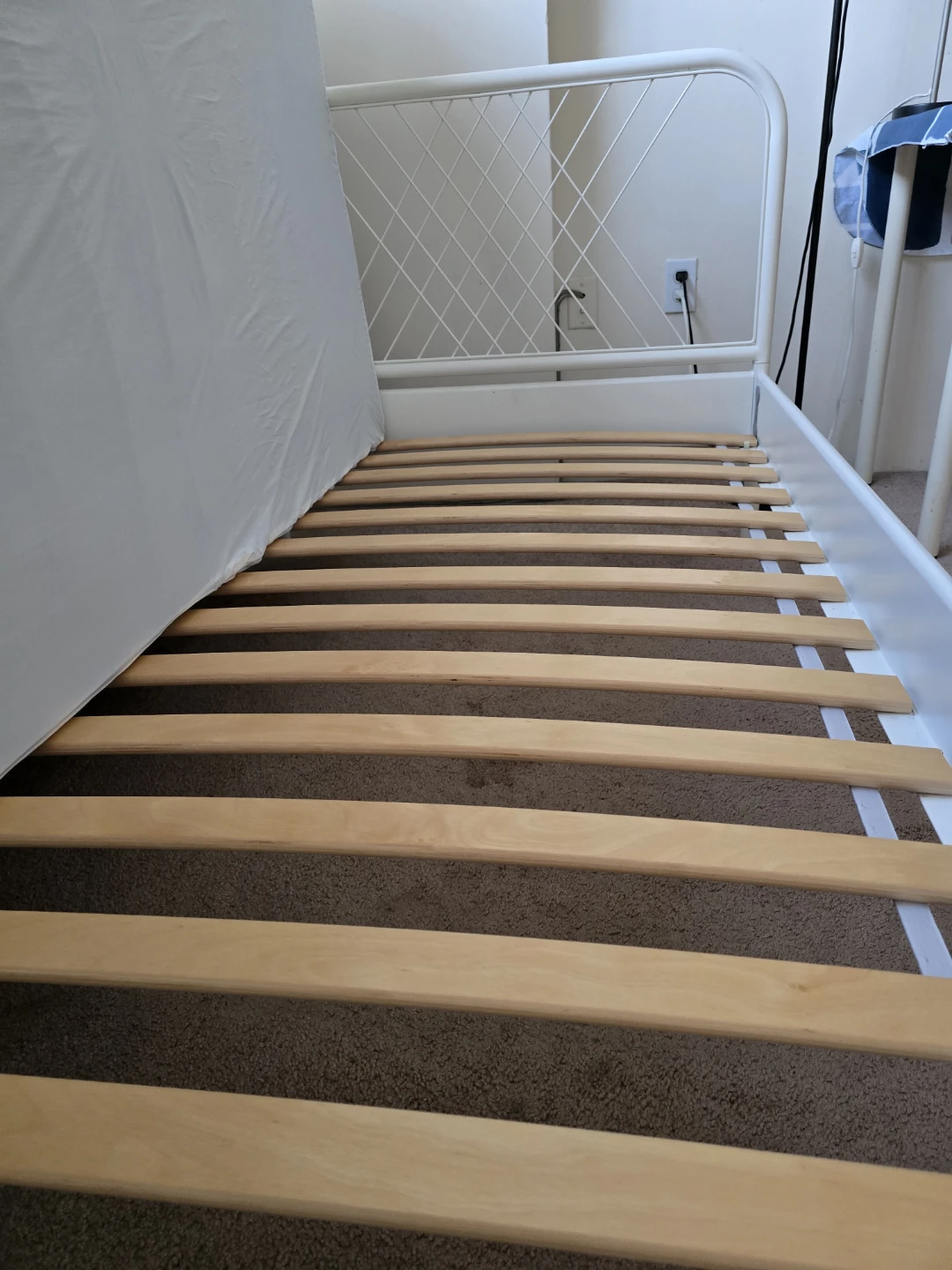 White Metal Bed Frame with Slats - photo 2