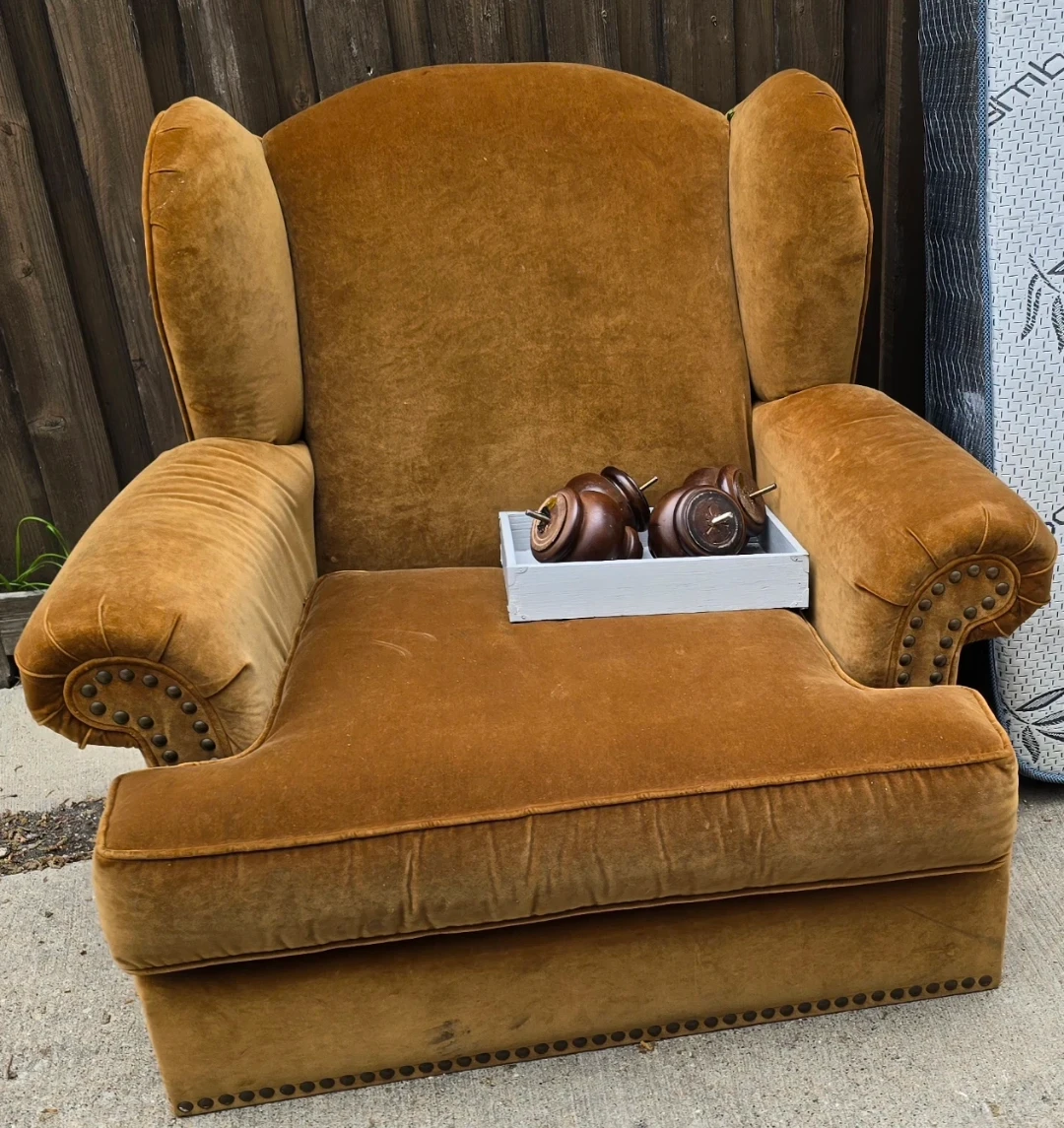 Vintage Velvet Wingback Armchair - Brown - photo 3