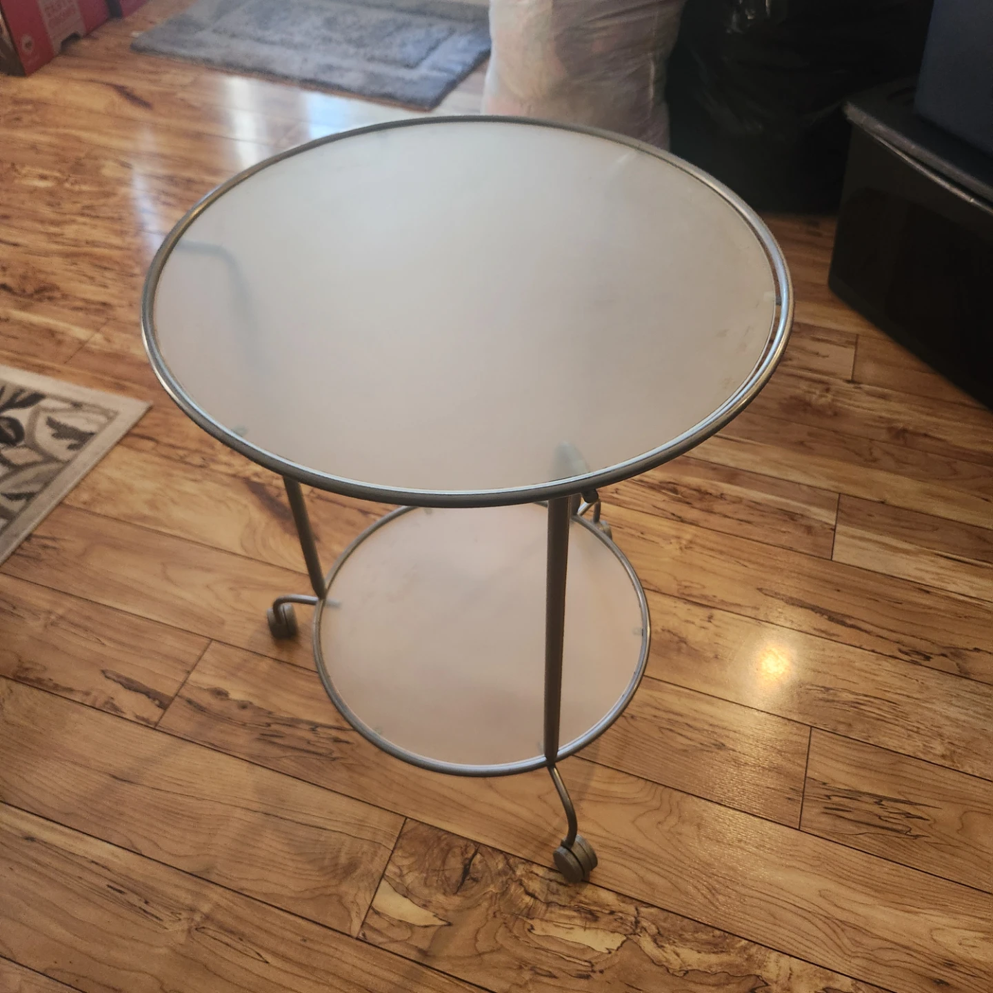 Round Two-Tiered Side Table with Wheels