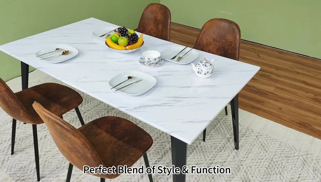 Rectangular Dining Table with Marble Finish - photo 2